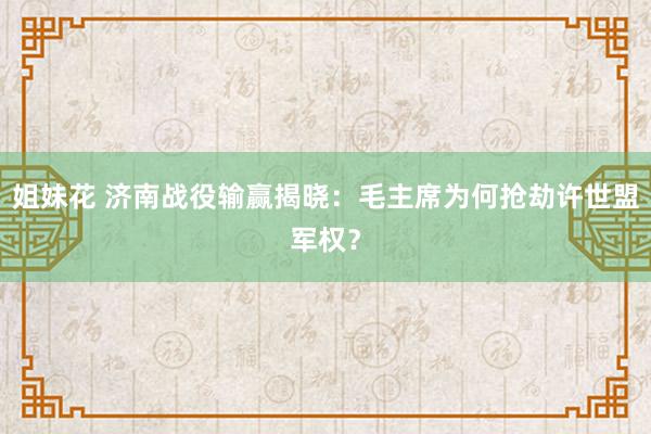 姐妹花 济南战役输赢揭晓：毛主席为何抢劫许世盟军权？