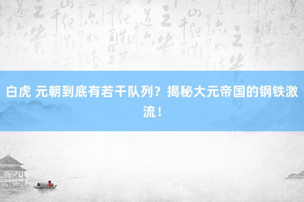 白虎 元朝到底有若干队列？揭秘大元帝国的钢铁激流！